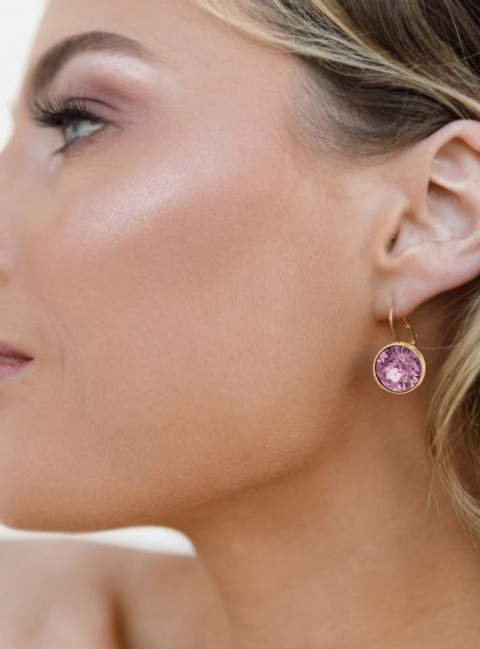 Aros Mujer Colgantes Cristal Austria Rosa Vintage 12mm Bañados en Oro - Imagen 2