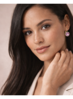 Aros Colgantes Bella con Cristal Antique Pink en Oro - Imagen 3