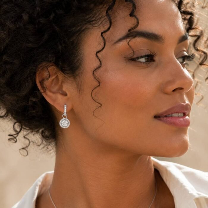 Aros Colgantes Angelic Circle con Cristal Transparente en Rodio - Imagen 2