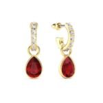 Aros Colgantes Petite Teardrop con Cristal Rojo Sien en Oro