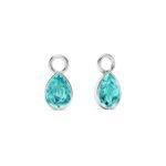 Dijes Petite Teardrop con cristales Turquesa Claro, baño en rodio