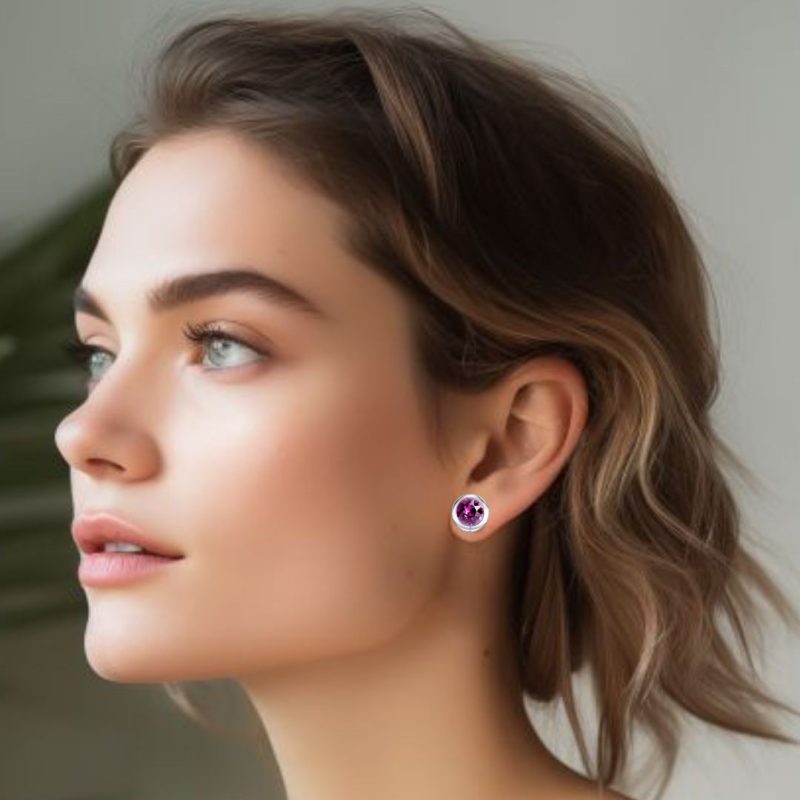 Conjunto de aros y collar Round Solitaire con Cristal de Austria en Amatista - Imagen 2