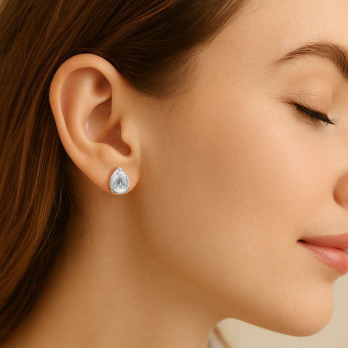 Aros Teardrop con Cristal de Austria en Plata Rodinada - Imagen 3