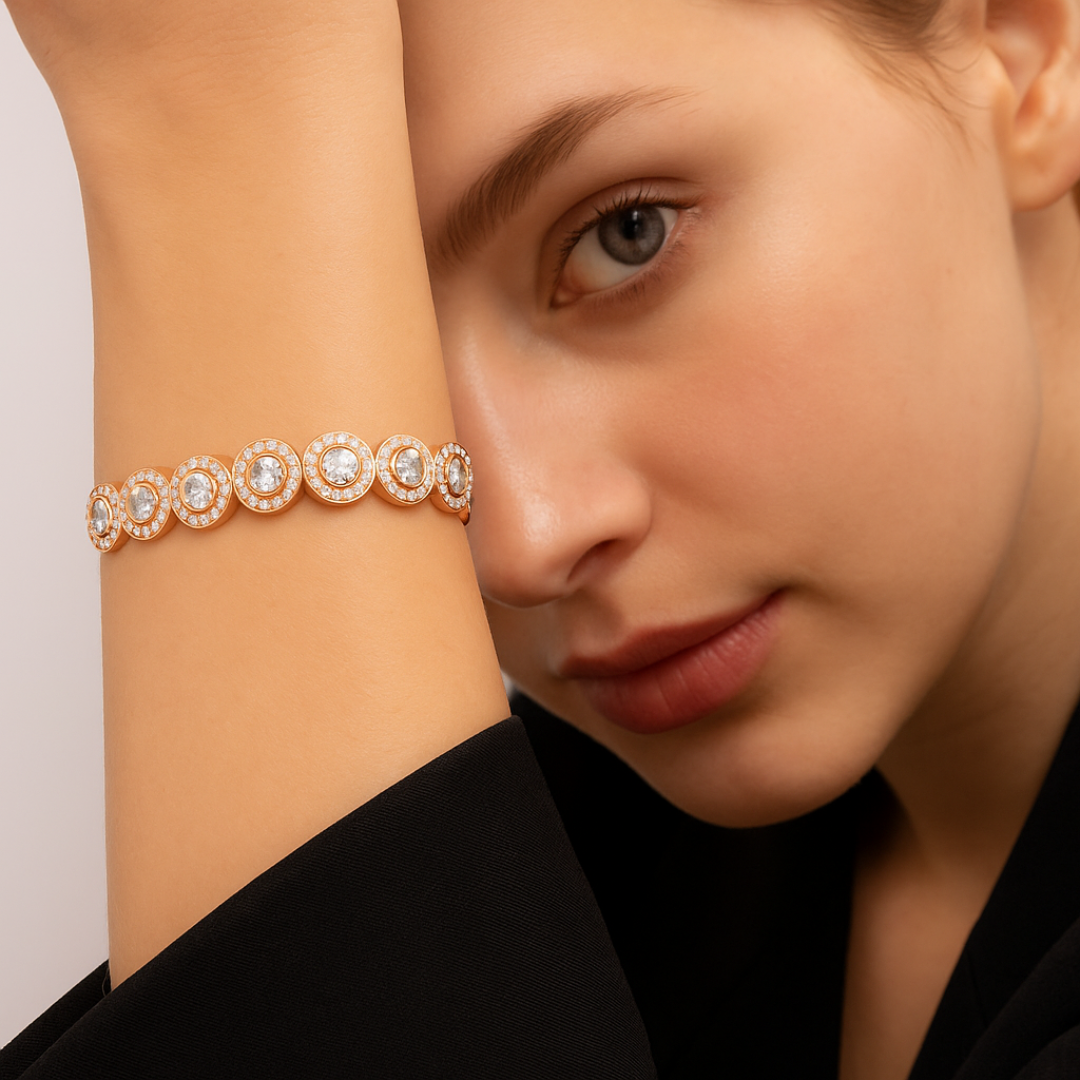 pulsera tenis angelical transparente en oro rosa