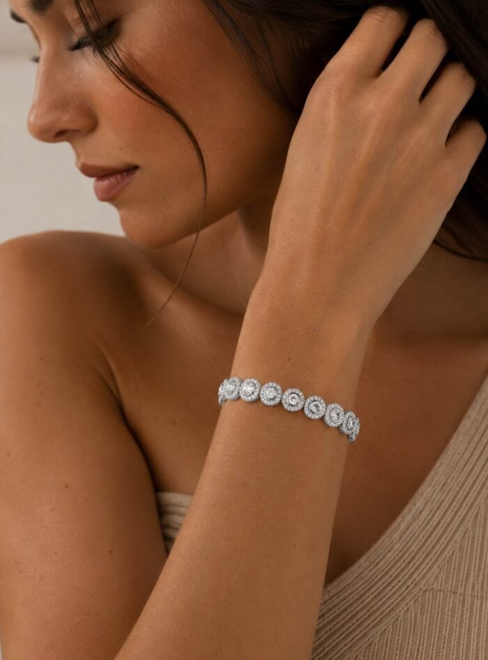Pulsera Angelical con Cristales de Austria Transparentes en Rodio - Imagen 2
