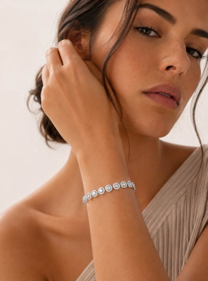 Pulsera Angelical con Cristales de Austria Transparentes en Rodio - Imagen 3