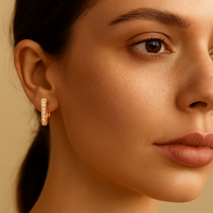 Detalle pendientes eternity 12 mm oro rosa