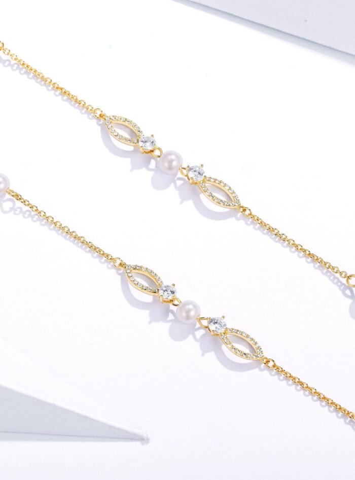Collar Majestic de Perlas Blancas y Cristales en Oro 16k - Imagen 8