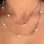 Collar Majestic de Perlas Blancas y Cristales en Oro 16k - Imagen 2