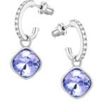 Argollas Lavanda con Cristales de Austria y Charms Cushion en Rodio