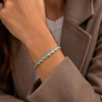 Pulsera de tenis con cristales turquesa claro baño en oro - Imagen 8