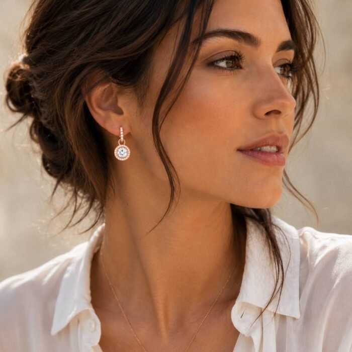 Pendientes Angelicales Círculo con Cristales Transparentes en Oro Rosa - Imagen 5