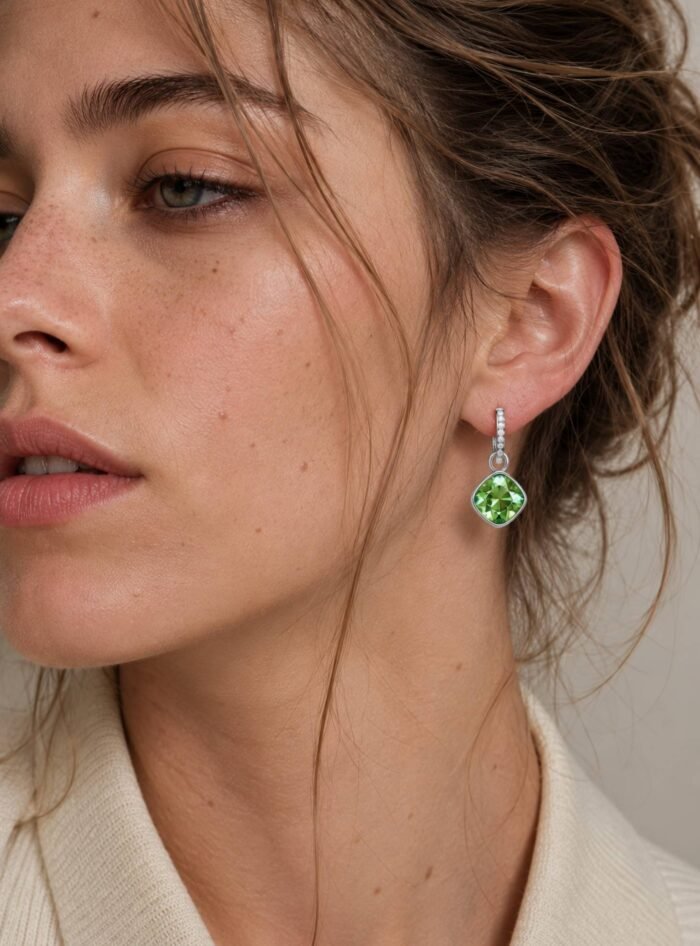 Argollas Eternity con Charms Cushion Verde en Rodio - Imagen 3